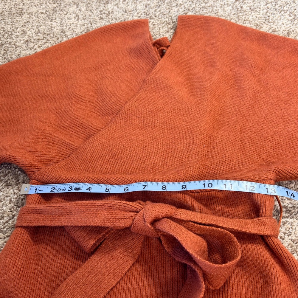 Lulus Ribbed Batwing Knit Wrap Sweater Dress Rust‎ Belted LG Bodycon Resortcore - Picture 8 of 9
